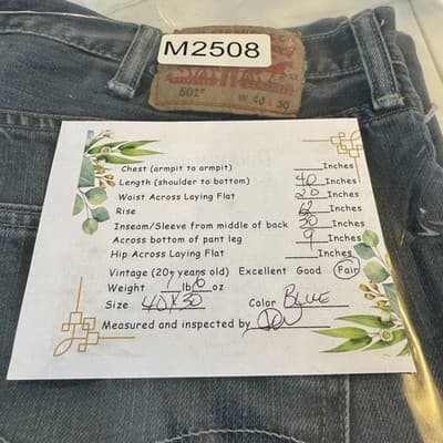 Levis 501 Jeans Mens 40x30 Blue Distressed Button Fly Whiskered Denim Pants - Thumbnail 12