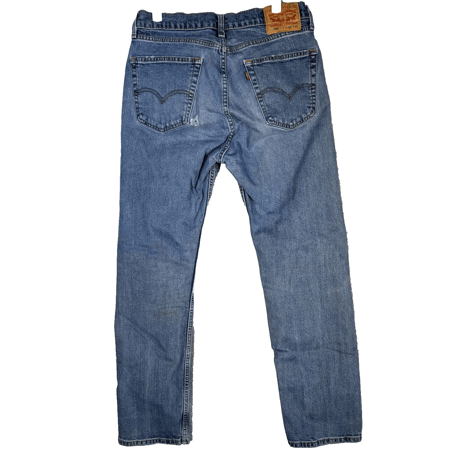 Levis 505 Jeans Mens 32x32 Blue Denim Straight Leg Distressed Made Egypt - Thumbnail 2