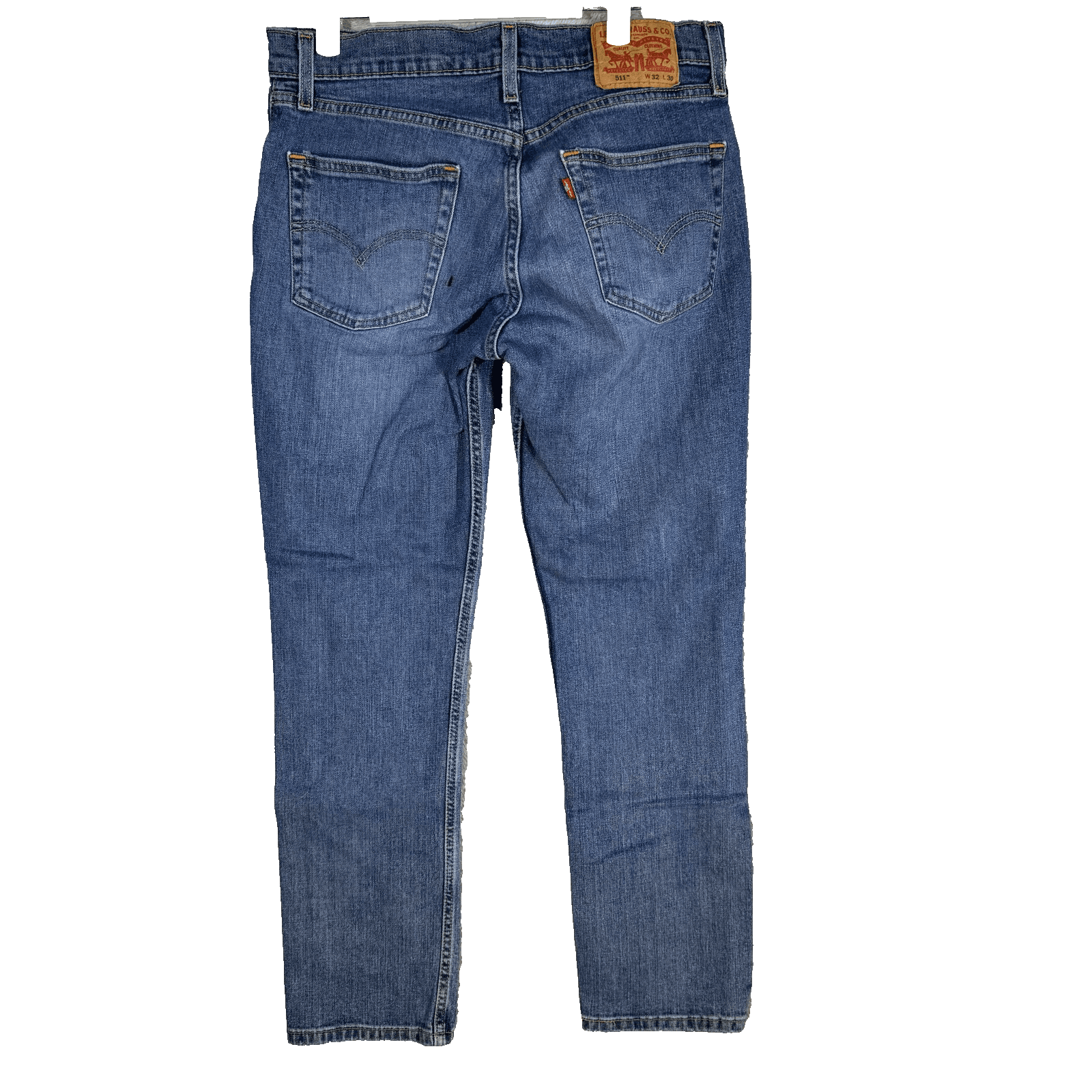 Levis 511 Jeans Mens 32x30 Blue Slim Fit Stretch Denim Whiskered Distressed - Thumbnail 2