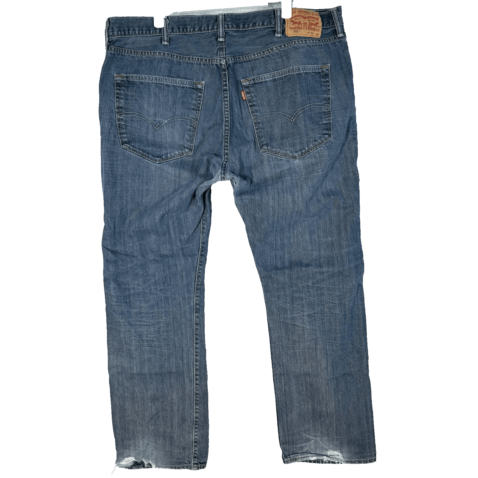 Levis 501 Jeans Mens 40x30 Blue Distressed Button Fly Whiskered Denim Pants - Thumbnail 2