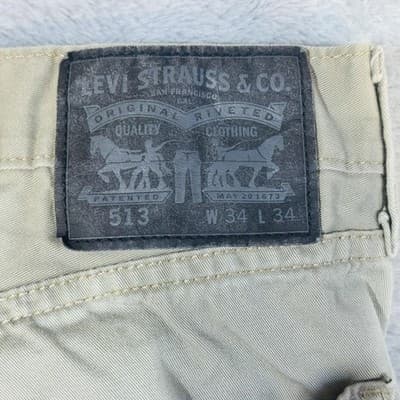 Levis 513 Jeans Mens 34x34 Beige Light Wash Slim Tapered Denim Mid Rise - Thumbnail 3