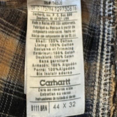 Carhartt Pants Mens 44x32 Brown Flannel Lined Duck Dungaree Work B111 Carpenter - Thumbnail 5