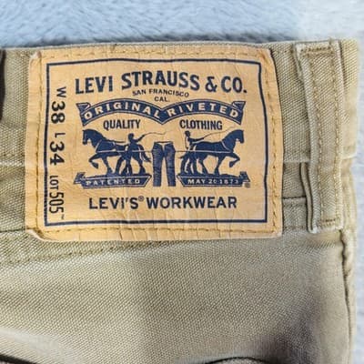 Levi's Pants Mens 38x34 Brown Carpenter Workwear Canvas Straight Leg Lot 505 - Thumbnail 3