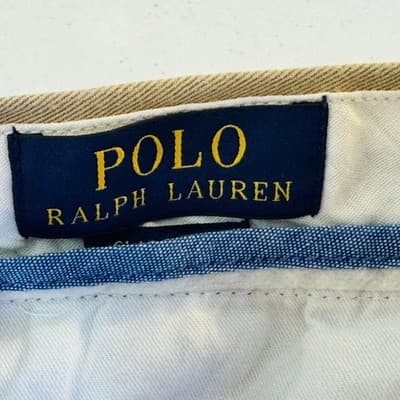 Polo Ralph Lauren Khakis Mens 32x32 Beige Cotton Flat Front Chino Pants - Thumbnail 4