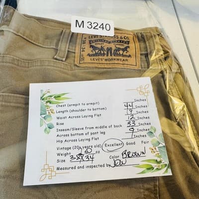 Levi's Pants Mens 38x34 Brown Carpenter Workwear Canvas Straight Leg Lot 505 - Thumbnail 9