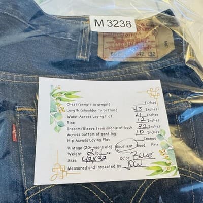 Vintage Levis 501 Jeans Mens 42x32 Blue Dark Wash Button Fly Straight Leg Denim - Thumbnail 9
