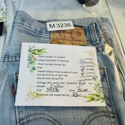 Vintage Levis 505 Jeans Mens 34x32 Blue Light Wash Straight Denim Regular Fit - Thumbnail 9