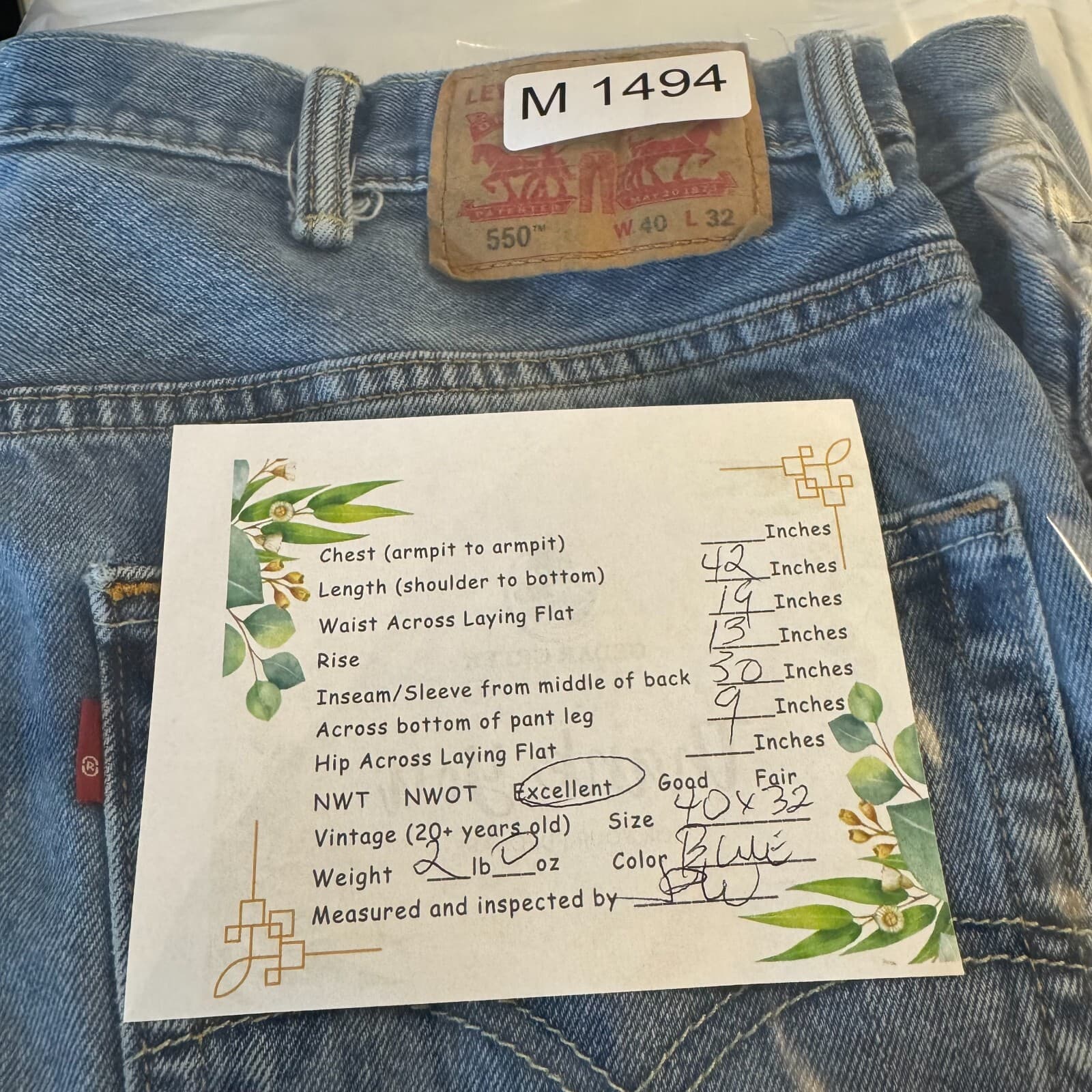 Levi's 550 Men's Jeans 40x32 Blue Denim Relaxed Fit Mid-Rise Straight Leg - Thumbnail 9