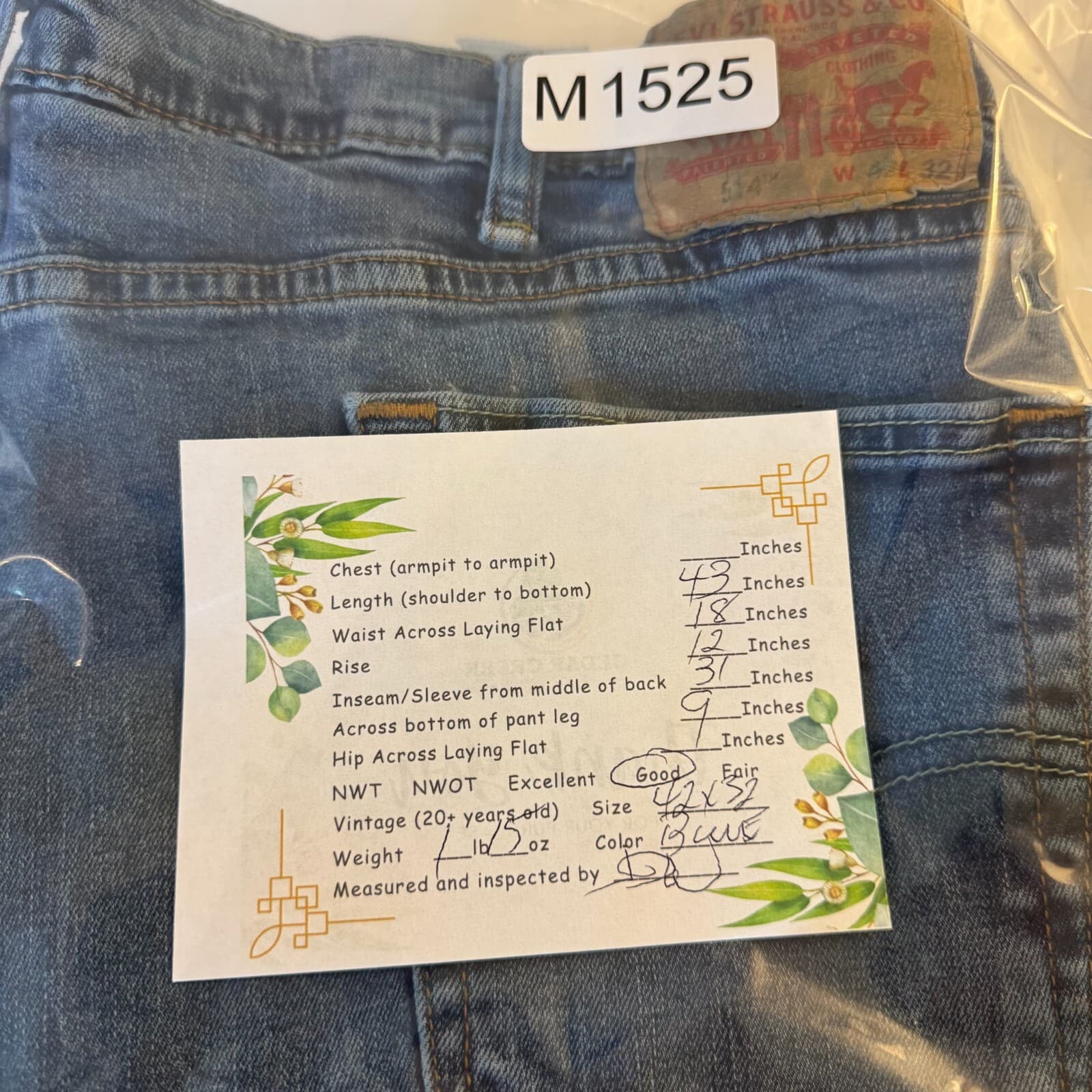 Levi's 514 Men's Jeans 42x32 Blue Denim Straight Fit Mid Rise - Thumbnail 8