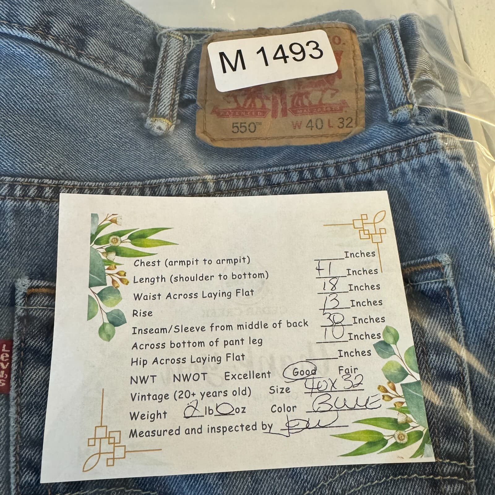 Levi's 550 Men's Jeans 40x32 Blue Denim Relaxed Fit Mid-Rise Straight Leg - Thumbnail 9