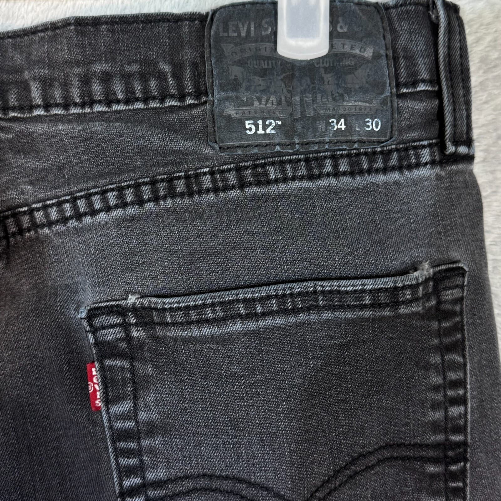 Levi's 512 Men's Jeans 34x30 Black Denim Stretch Slim Tapered Fit - Thumbnail 7