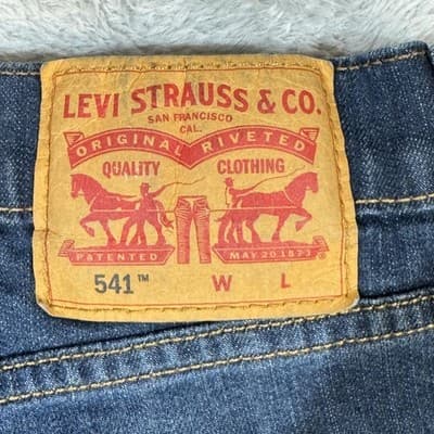 Levis 541 Jeans Mens 44x32 Blue Whiskered Athletic Tapered Stretch Denim Pants - Thumbnail 3