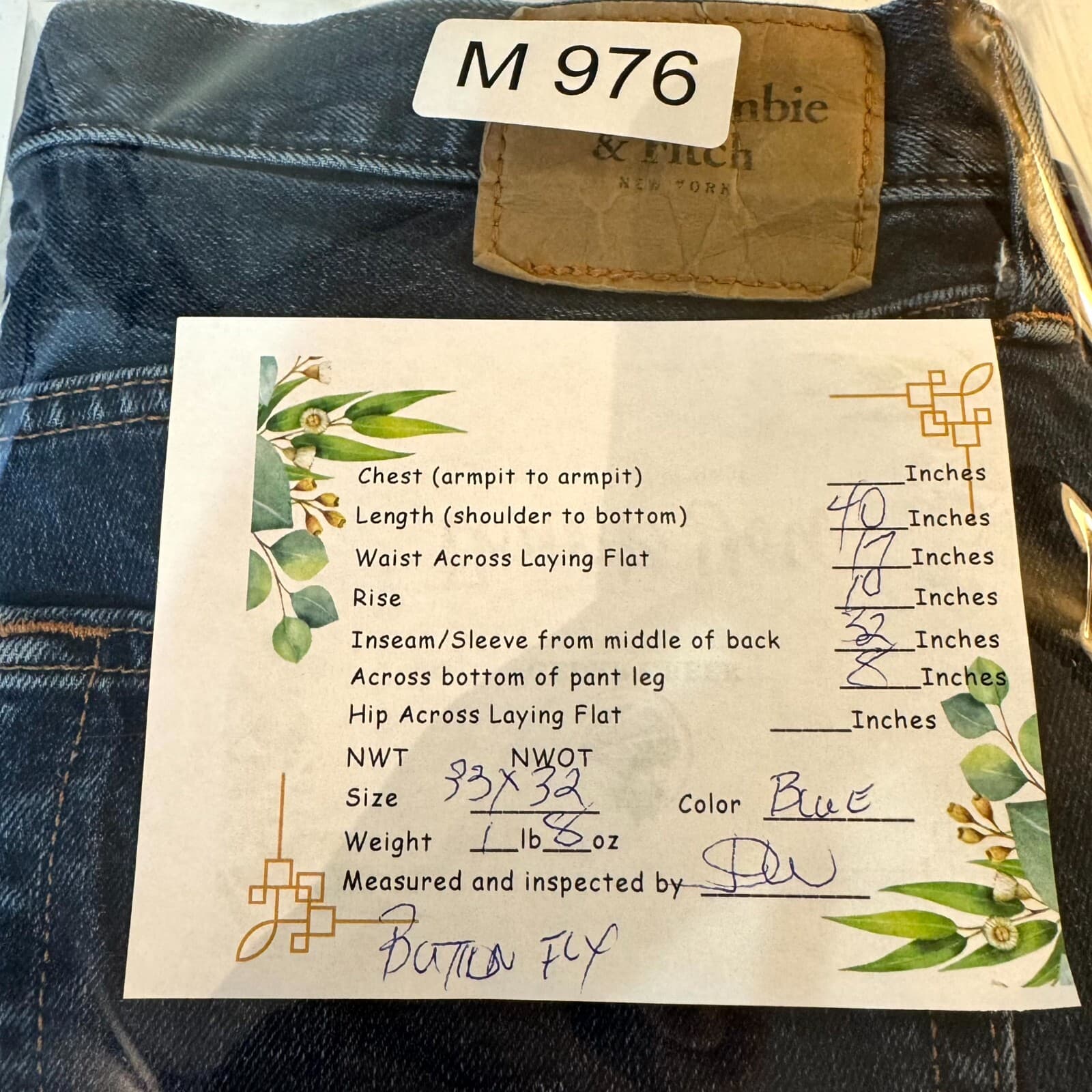 Abercrombie & Fitch Men’s Jeans 33x32 Blue Denim Mid-Rise Straight Leg - Thumbnail 9