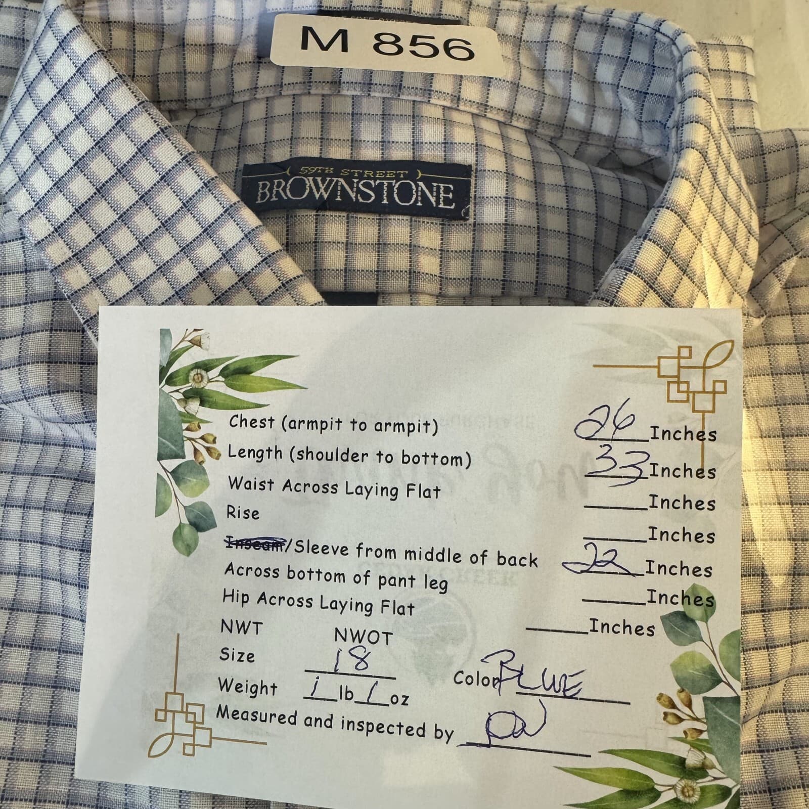59th Street Brownstone Men's Shirt 18 Blue Check Short Sleeve Button-Down M856 - Thumbnail 8