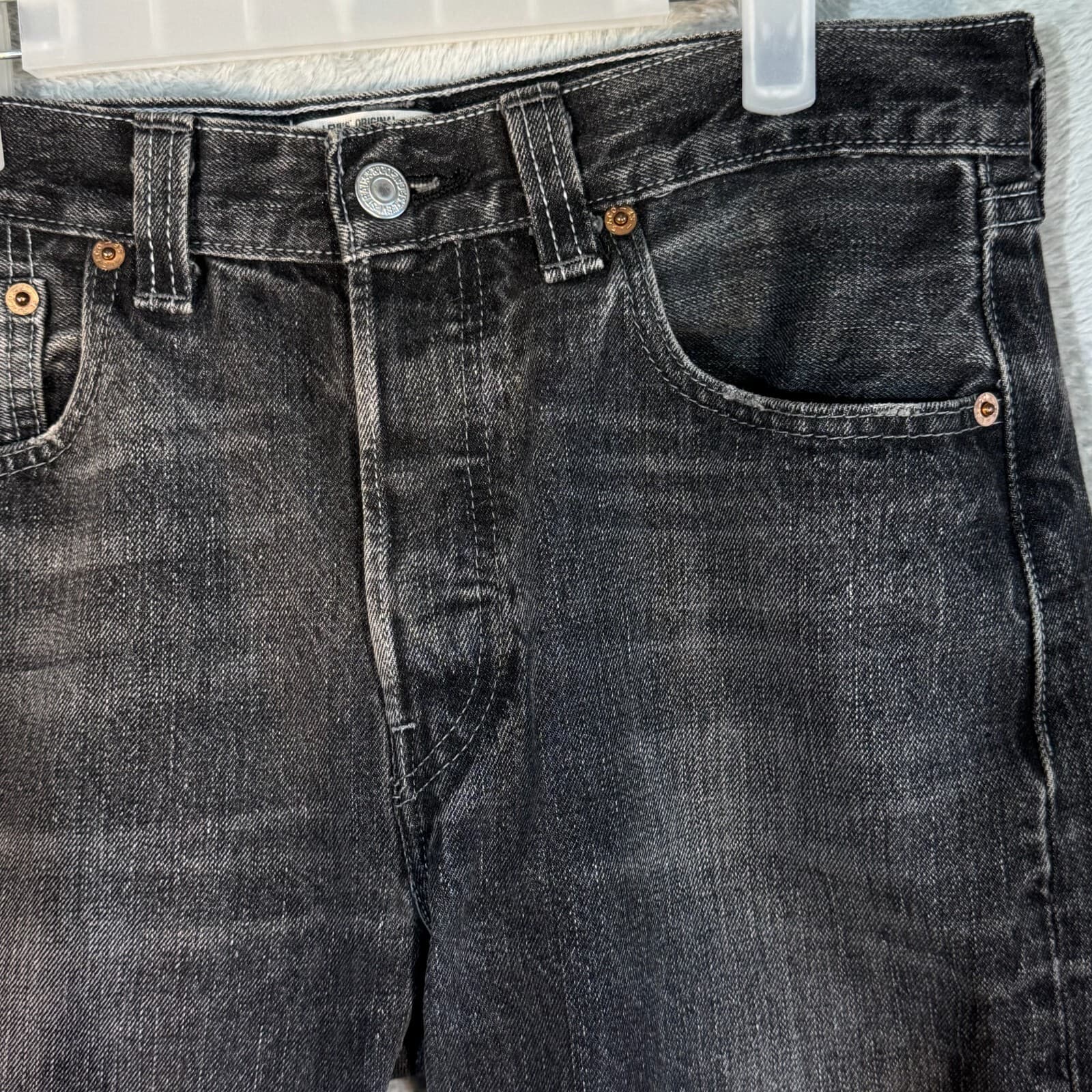 Levi’s 501 Men’s Jeans 29x32 Black Denim Button Fly Straight Leg - Thumbnail 4