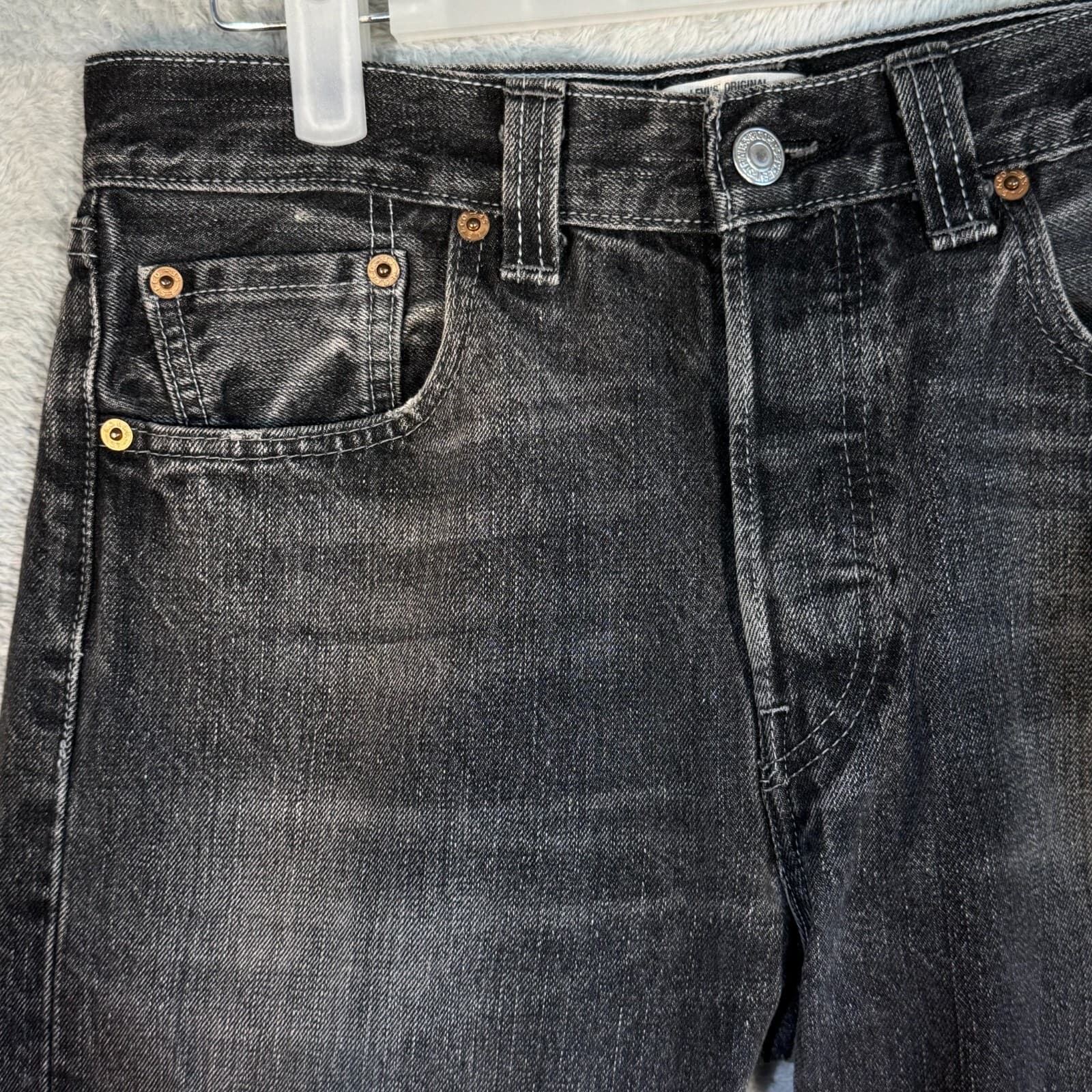 Levi’s 501 Men’s Jeans 29x32 Black Denim Button Fly Straight Leg - Thumbnail 3