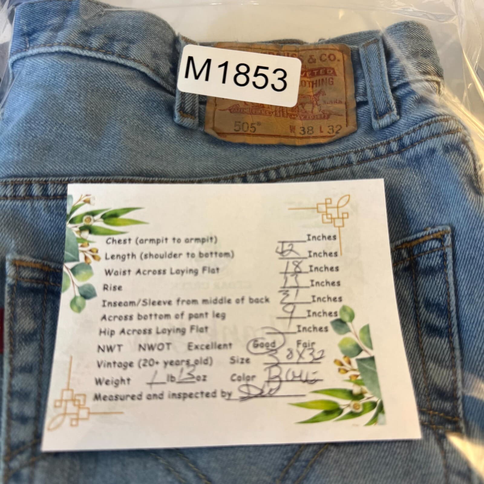 Vintage Levi's 505 Men's Jeans 38x32 Blue Denim Straight Leg Zip Fly - Thumbnail 8