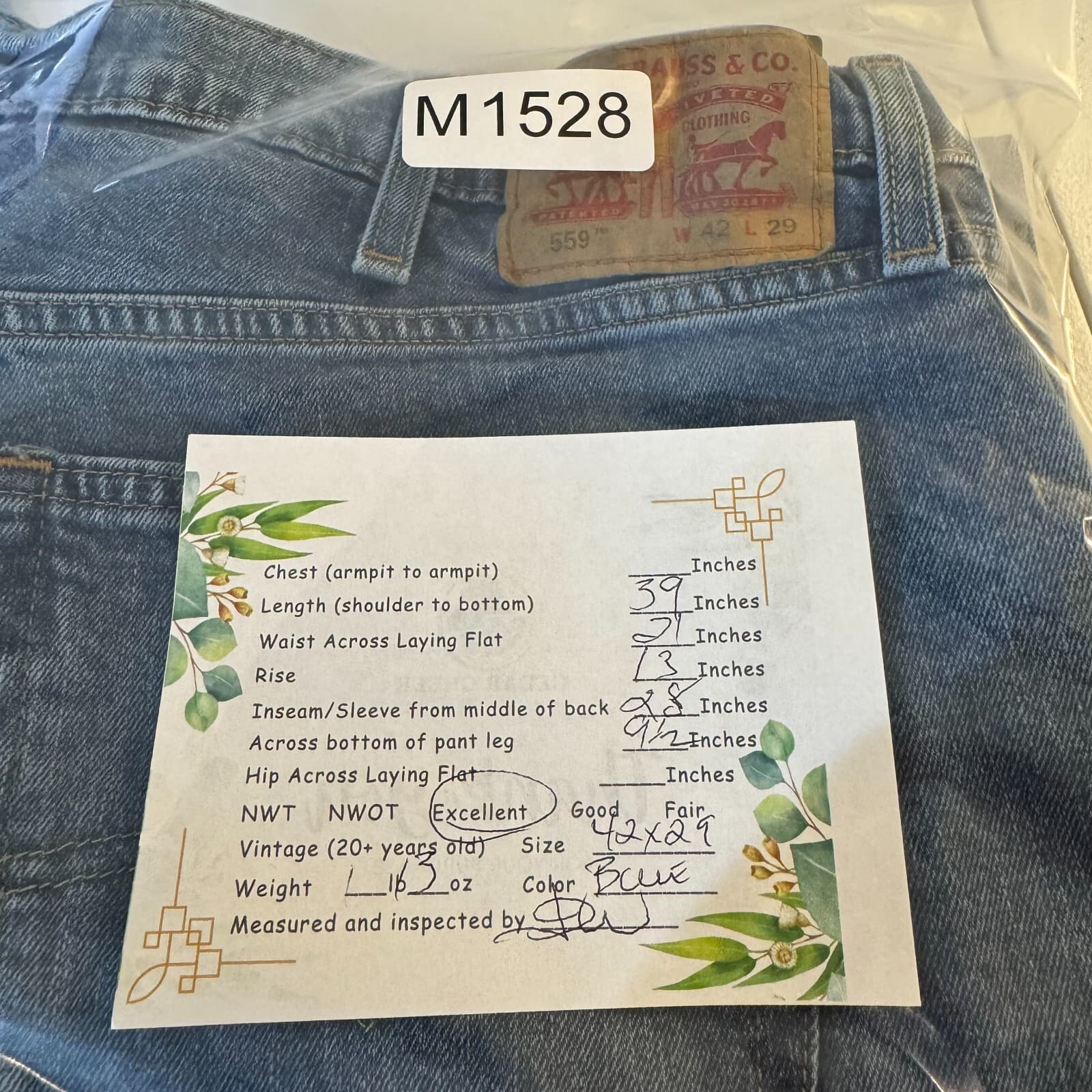 Levi's 559 Men's Jeans 42x29 Blue Denim Relaxed Fit High-Rise Straight Leg - Thumbnail 8