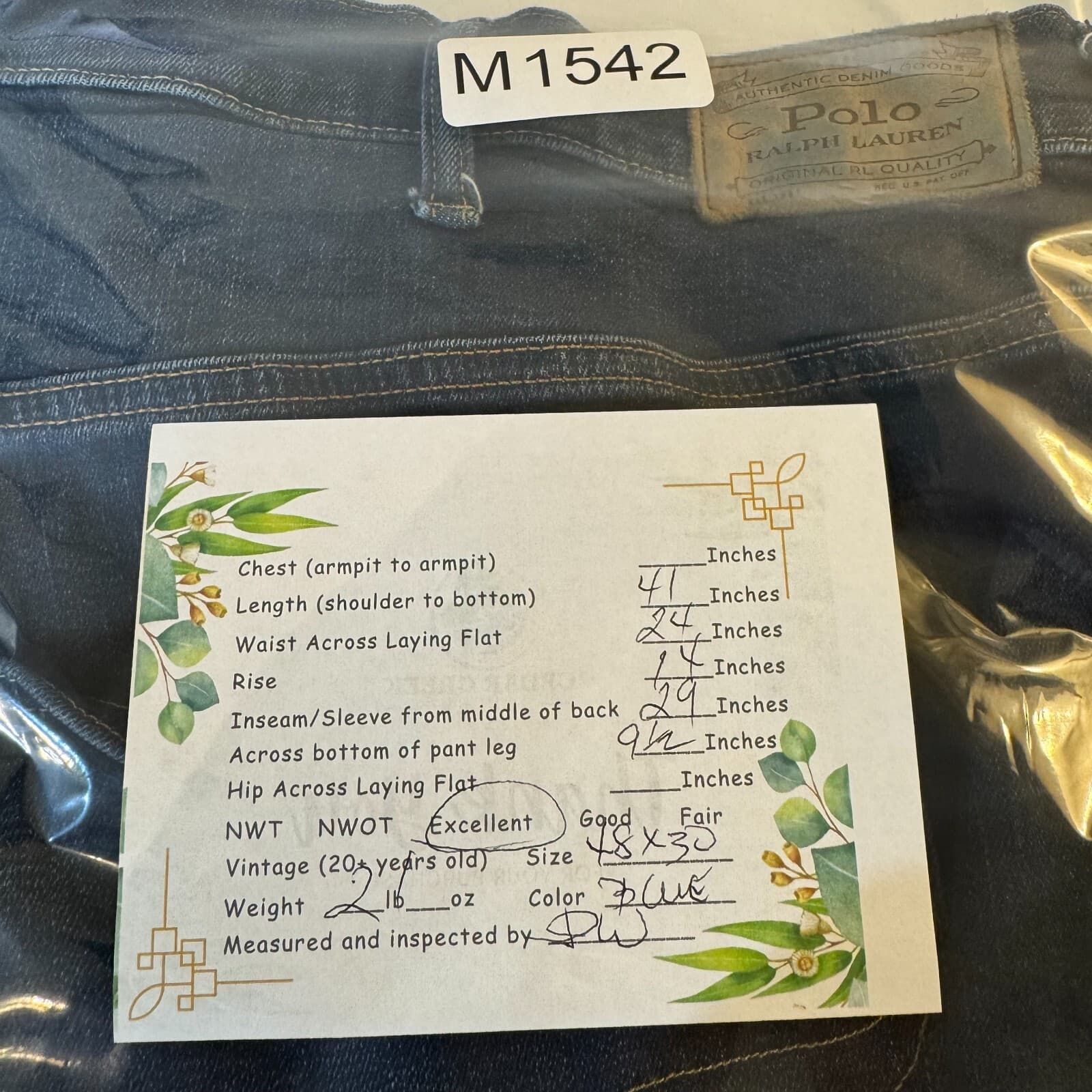 Polo Ralph Lauren Men's Jeans 48x30 Hampton Straight Blue Denim Mid Rise - Thumbnail 8