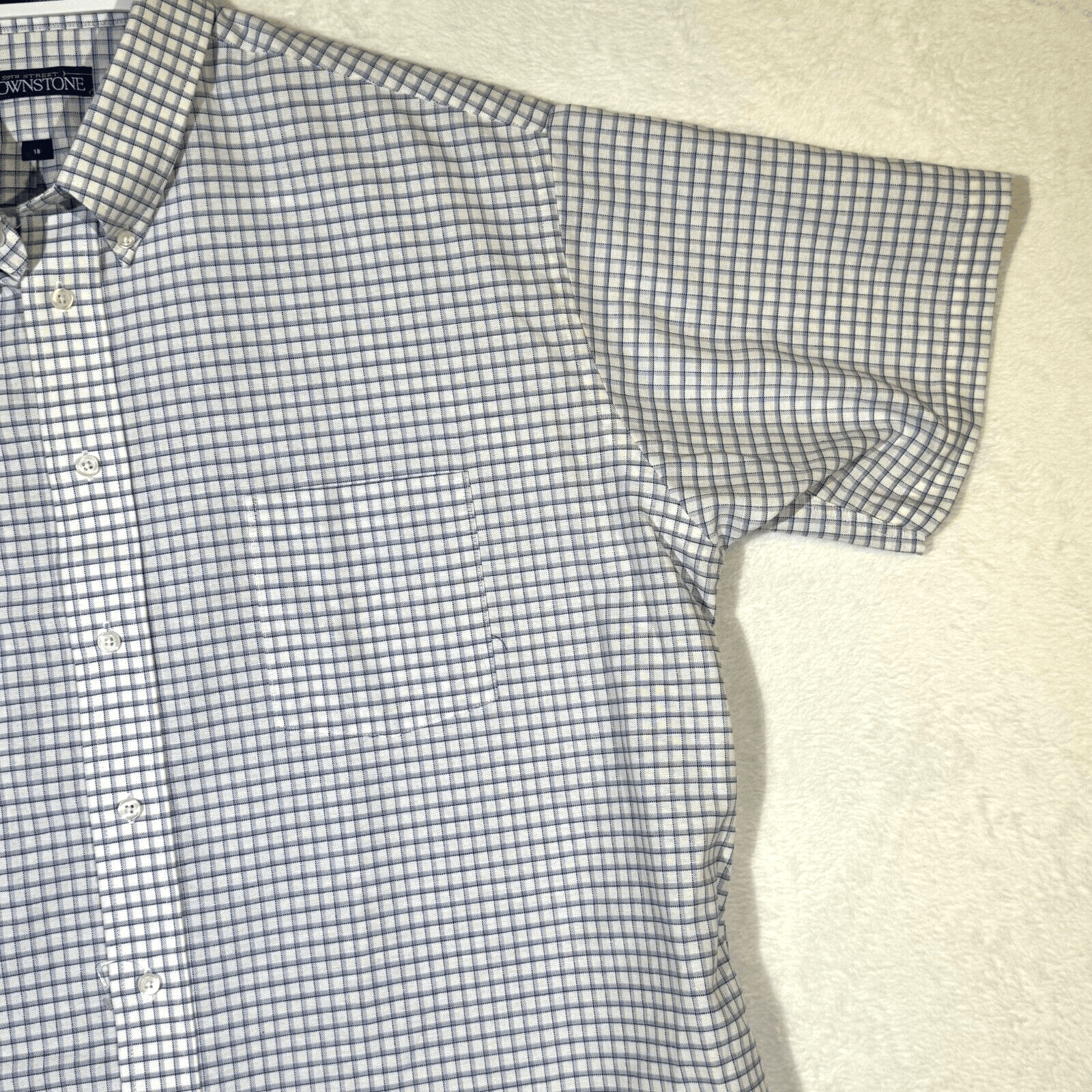 59th Street Brownstone Men's Shirt 18 Blue Check Short Sleeve Button-Down M856 - Thumbnail 4