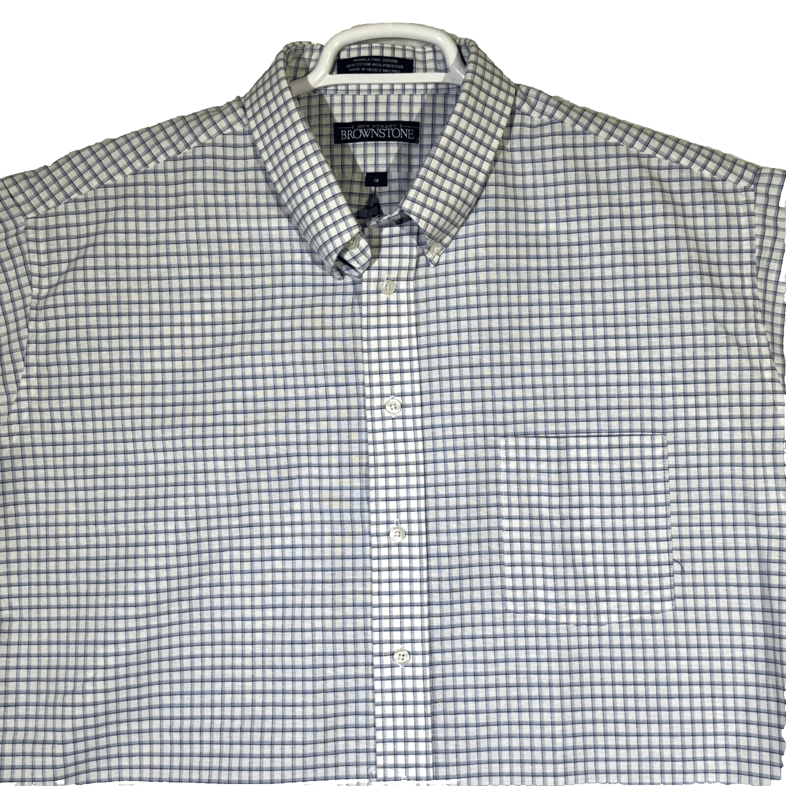 59th Street Brownstone Men's Shirt 18 Blue Check Short Sleeve Button-Down M856 - Thumbnail 3