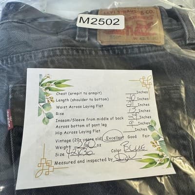 Levis 550 Jeans Mens 42x30 Black Relaxed Fit Tapered Leg Denim Pants Y2K 00s - Thumbnail 8