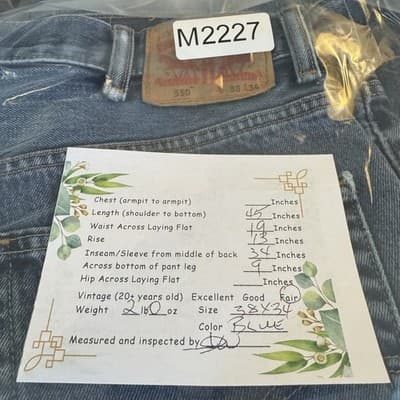 Levis 550 Jeans Mens 38x34 Blue Relaxed Fit Tapered Leg Distressed Denim Pants - Thumbnail 10