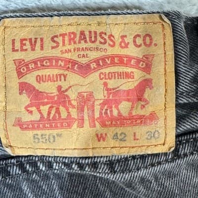 Levis 550 Jeans Mens 42x30 Black Relaxed Fit Tapered Leg Denim Pants Y2K 00s - Thumbnail 3