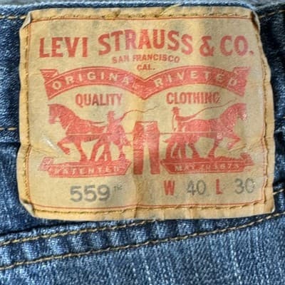 Levis 559 Jeans Mens 40x30 Blue Relaxed Straight Fit Whiskered Denim 100% Cotton - Thumbnail 3