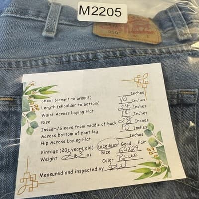 Levis 550 Jeans Mens 50x29 Blue Relaxed Fit Tapered Leg Denim Made Nicaragua - Thumbnail 8