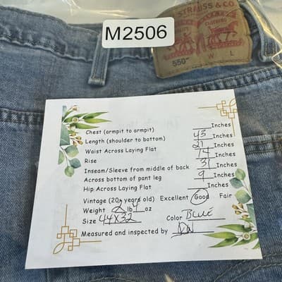 Levis 550 Jeans Mens 44x32 Blue Relaxed Fit Denim Tapered Leg Made in Egypt - Thumbnail 12