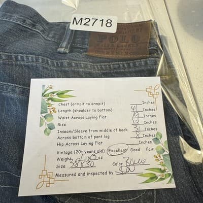 Polo Ralph Lauren Jeans Mens 38x30 Blue Slim Straight Fit Denim RL Embroidered - Thumbnail 8