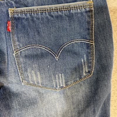 Levis Jeans Mens 32x30 Blue Distressed Denim Straight Leg Faded Wash Pants - Thumbnail 4