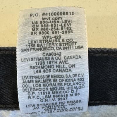 Vintage Levis 505 Jeans Mens 44x32 Black Straight Fit 100% Cotton Denim 90s Y2K - Thumbnail 6