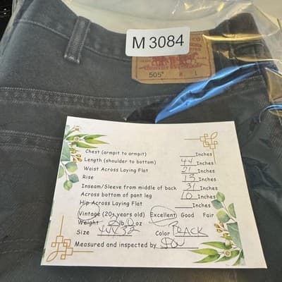 Vintage Levis 505 Jeans Mens 44x32 Black Straight Fit 100% Cotton Denim 90s Y2K - Thumbnail 7