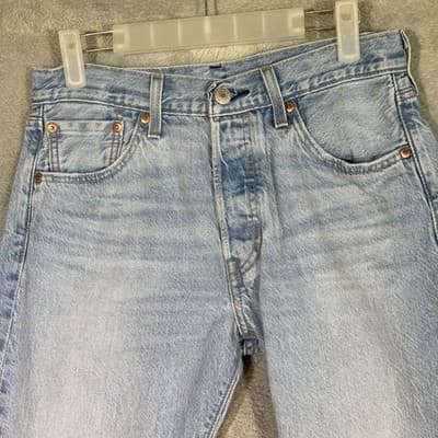 Levis Premium 501 Jeans 29x30 Big E Light Wash Button Fly Straight Leg Denim - Thumbnail 2