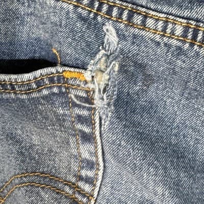 Levis 505 Jeans Mens 38x30 Blue Medium Wash Straight Leg Distressed Denim Pants - Thumbnail 4