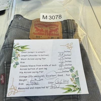 Levis 511 Jeans Mens 29x30 Gray Slim Fit Stretch Denim Mid Rise Casual - Thumbnail 9