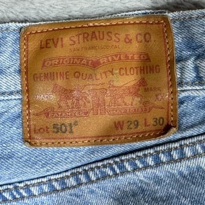 Levis Premium 501 Jeans 29x30 Big E Light Wash Button Fly Straight Leg Denim - Thumbnail 6