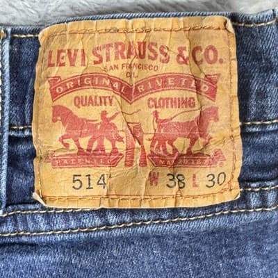 Levis 514 Jeans Mens 38x30 Blue Stretch Denim Straight Leg Medium Wash Casual - Thumbnail 4