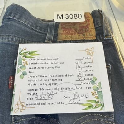 Levis 514 Jeans Mens 38x30 Blue Stretch Denim Straight Leg Medium Wash Casual - Thumbnail 9