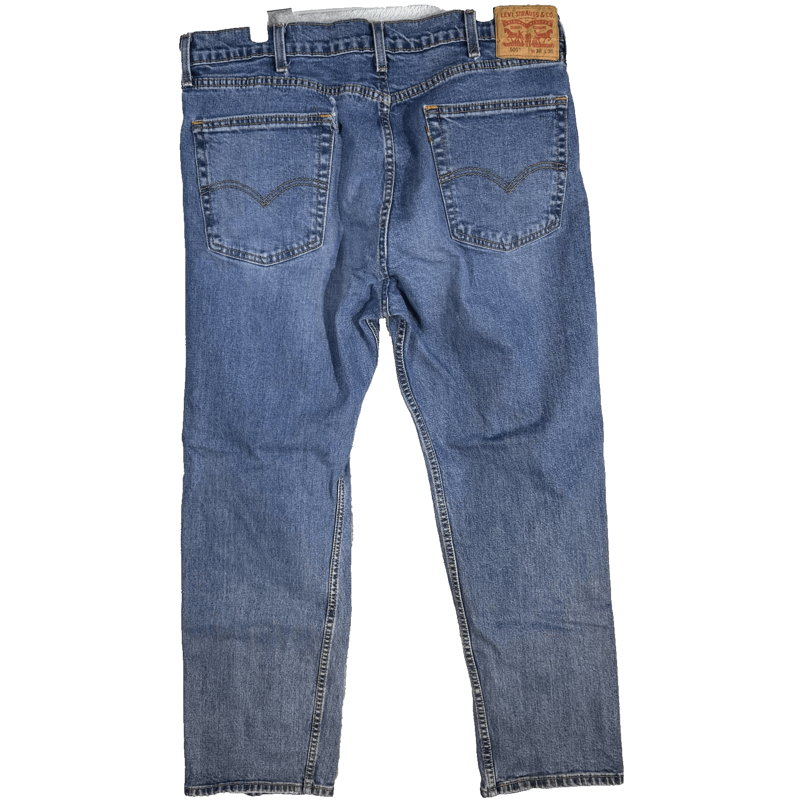Levis 505 Jeans Mens 38x30 Blue Medium Wash Straight Leg Distressed Denim Pants - Thumbnail 2
