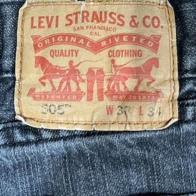 Levis 505 Jeans Mens 38x34 Black Gray Regular Fit Straight Leg Denim Casual - Thumbnail 4