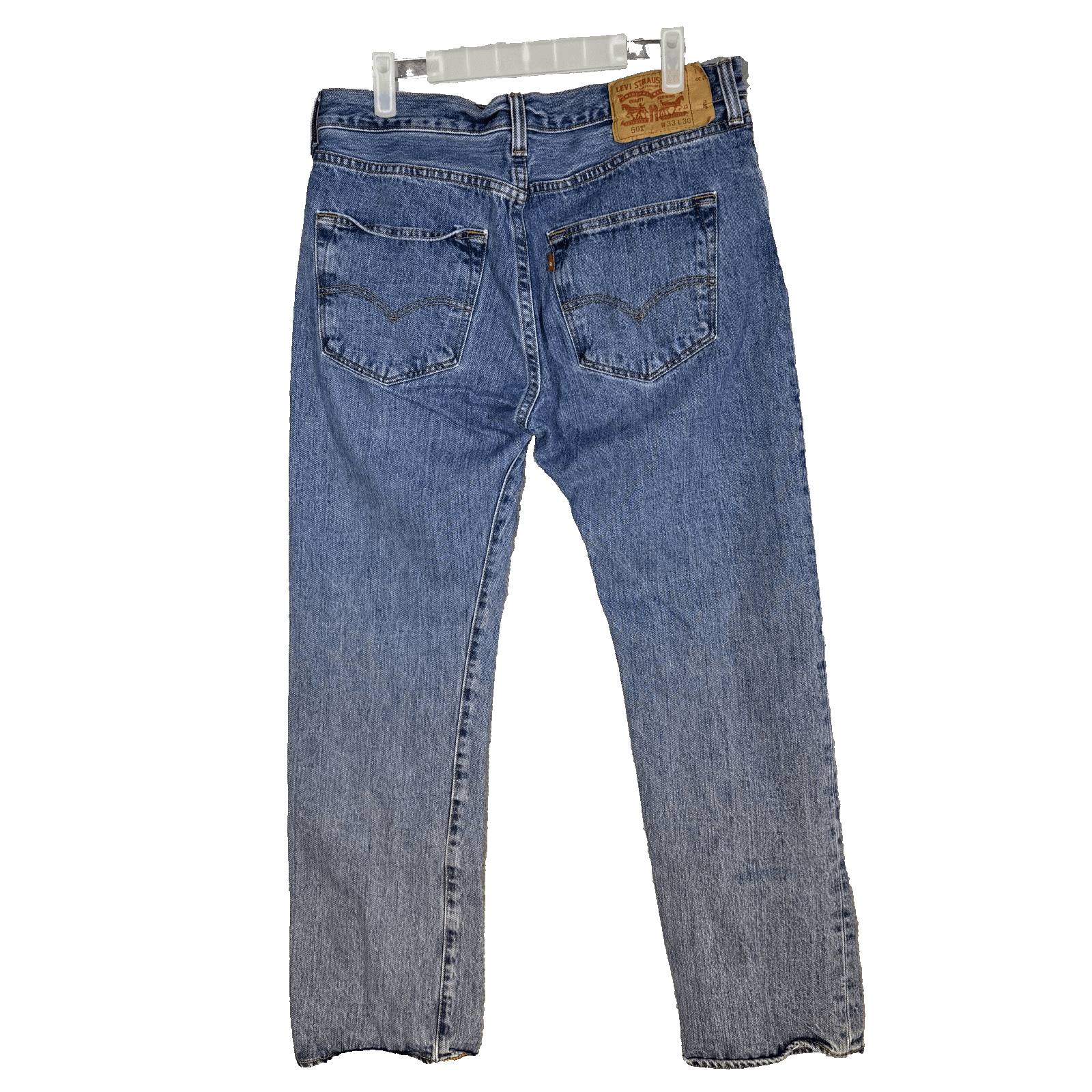 Levis 501 Jeans Mens 33x30 Blue Medium Wash Button Fly Straight Leg Denim - Thumbnail 2