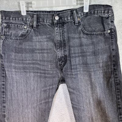 Levis 505 Jeans Mens 38x34 Black Gray Regular Fit Straight Leg Denim Casual - Thumbnail 2