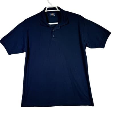Dickies Polo Shirt Mens Large Navy Blue Short Sleeve Classic Work Uniform Cotton - Image 1