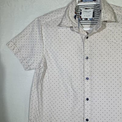 Denim & Flower Shirt Mens Small Pink Blue Short Sleeve Button Down Casual Modern - Thumbnail 4