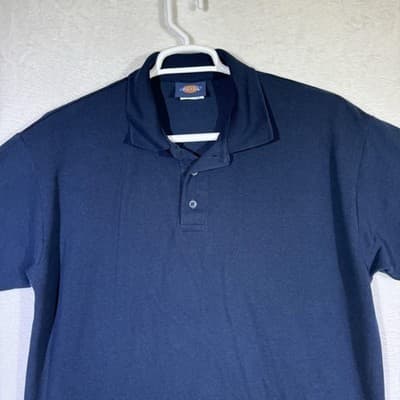 Dickies Polo Shirt Mens Large Navy Blue Short Sleeve Classic Work Uniform Cotton - Thumbnail 5