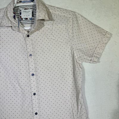 Denim & Flower Shirt Mens Small Pink Blue Short Sleeve Button Down Casual Modern - Thumbnail 6