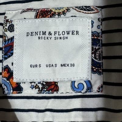 Denim & Flower Shirt Mens Small Pink Blue Short Sleeve Button Down Casual Modern - Thumbnail 7